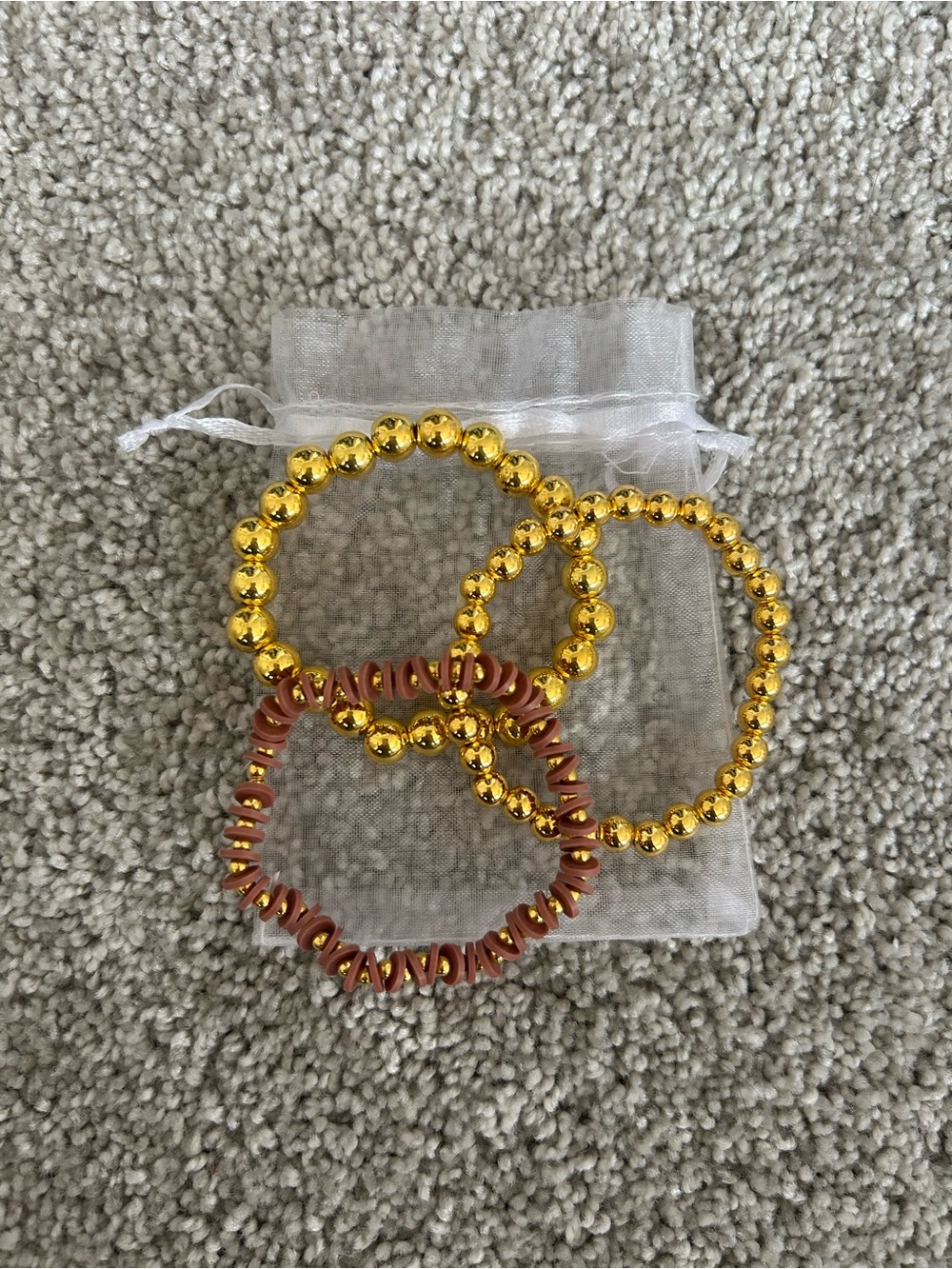 Gold and Rust Beaded Stretch Bracelet Set